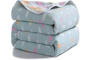 Joyreap 6 layers of 100% Muslin Cotton Summer Blanket - Soft Lightweight Summer Quilt for Teens & Kids - Hypoallergenic Durable and Comfortable Throw Blanket (Cloud-blue, 59"x 79")