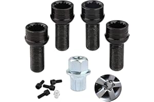 GUUZI Jeu d'écrous de Roue de Verrouillage, 4pcs M14*1.5mm Boulons de Roue de Voiture en Acier Jeu d'écrous de Roue de Verrouillage Boulon de Roue et Ecrou de Blocage avec Clé pour Au-di Go-lf Je-tta