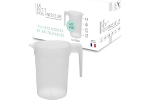 LPF LE PETIT FOURNISSEUR - Lot de 20 Pichets réutilisables 1 Litre - Polypropylène plastique alimentaire rigide (PP) - Carafe à eau, thé glacé, boissons - Compatible lave-vaisselle - Transparent Givré
