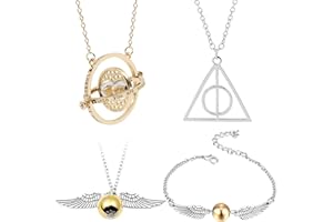 BJPERFMS Conjunto de Joyas Harry 4Pcs, Harry Collar, Pulseras Harry, Colgante Harry, Collares Harry y las Reliquias de la Muerte, Snitch Dorada Harry Pulseras, Harry Necklace, Regalos para Fiestas