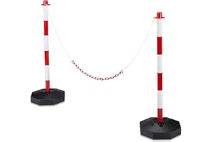 Relaxdays 2 Poteaux de signalisation et délimitation avec chaînes barrière de parking 82 x 56 x 28 cm Rouge-gris