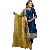 VredeVogel Women's Chanderi Silk Embroidered Kurta with Pant & Organza Dupatta Set | Casual Outfit Ethnic Kurta Set for Women