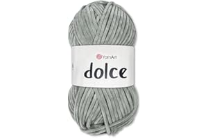 ‎FRIDA'S WOLLHAUS Frida's Wollhaus YarnArt 100 g Dolce Chenille Wool Yarn Knitting Crochet Amigurumi 64 Colours (782 | Silver Grey)