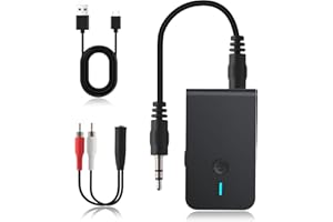 OIBEK Upgraded Bluetooth 5.4 Transmitter Receiver 2 in 1 Wireless Audio Adapter for Home Audio Car Stereo with 3.5mm RCA Jack Dual Connection to 2 Phones Long Battery Life Easy Control ON/Off Slider
