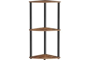SONGMICS HOME Superfast Toolless Assembly, 3-Tier Corner Shelf, Corner Shelving Unit, Corner Storage Stand, 38.3 x 27 x 70.6 cm, Living Room, Bedroom, Kitchen, Rustic Brown LBC620K01