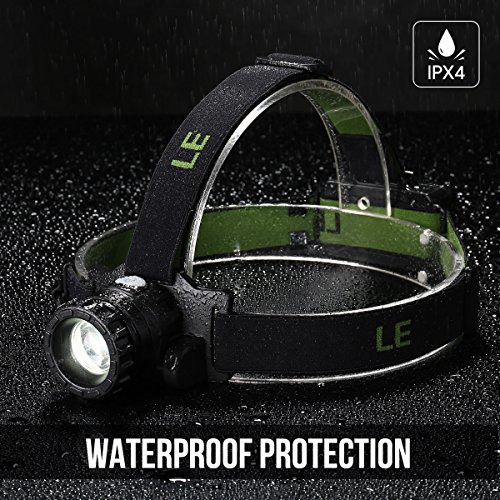 LE Led Stirnlampe, Super Helle, zoombar, IPX4 wasserfest LED Kopflampe, 150lm, CREE Birne, 4 Lichtmodi, Batterie ersetzbar, fokussierbar 160m Reichweite, handfreie Scheinwerfer, Ideal fuer Camping, Joggen, Jagd und Lesen - 4