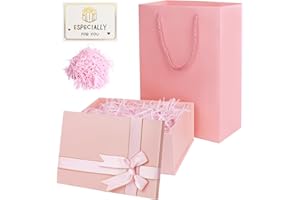 ZUYIST Pudełko prezentowe z pokrywką, pudełko prezentowe na urodziny, prostokątne opakowanie na prezent urodzinowy z kokardką, pudełko prezentowe z pokrywką, rafia i kartki z życzeniami, na wesele, rocznicę