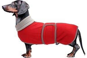 Morezi Veste d'hiver Dachshund.Veste pour Chien à col Montant.Doublure en Polaire rembourrée et Bretelles réglables.Convient aux Chiens de Petite et Moyenne Taille-Rouge-M