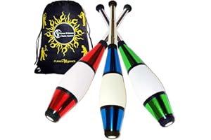 Juggle Dream Euro Pro Malabares Clubs Juego de 3 (¡12 Combinaciones de Colores!) ¡Clubes de Entrenamiento Decorativos metálicos + Bolsa de Viaje Flames N Games! (Rojo/Azul/Verde)