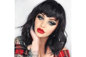 YEESHEDO Perücke Schwarz Damen Kurz Bob mit Pony Lockig Natürlich Perücken für Frauen Cosplay Perrucke Wig 14 Zoll