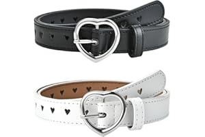 KEMUZ 2 Cinturones para Niña Ajustables con Hebilla Corazón | Estilo Dulce y Elegante | Ideal para Vestidos, Jeans y Regalos (2 Unidades)​