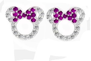 Kaguyo Boucles d'oreilles en argent sterling pour femmes, argent sterling pavé d'améthyste vert bleu rouge zircone mignonne souris boucles d'oreilles pour femmes filles enfants