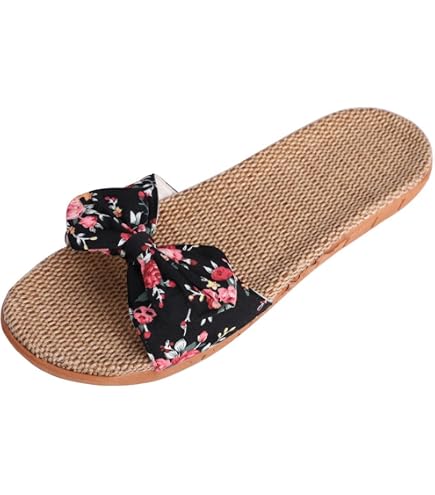 Pantoufles Femme IBLUELOVER Sandales Plage Lin Nœud Papillon - Chaussons Antidérapants Respirants
