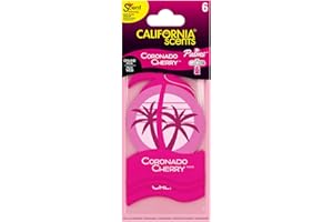 California Scents, Boite de Parfum, Lot de 4 Désodorisants Voiture Parfum Cerise Coronado, Accessoire Pour Éliminer les Odeurs, Senteur Longue Durée et Ajustable