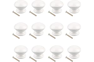 ‎JIAYAUS Jiayaus 12 Stück Möbelknöpfe Holz für Kommode, Schrankknöpfe mit Schrauben, Runde Knauf für Schrank, Weiß Knöpfe für Schränke Kleiderschrank Möbel Schublade Küche