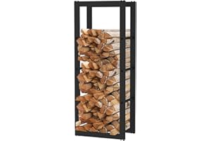 KEKAI Leñero de Interior Rack I 40x25x100 cm Leñero Portátil de Interior y Exterior con Estructura de Acero Galvanizado, Ventilación y Diseño Minimalista, Color Negro
