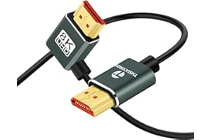 Thsucords Ultradünnes 8K HDMI Winkelstecker 2.1 90 Grad Rechtwinkliges Kabel 3M, Flexibles Schlanke kabel, Unterstützt 4K@120 Hz, 8K@60 Hz, Kompatibel mit Roku TV/HDTV/PS5/Blu-ray