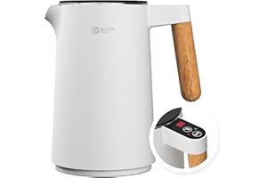 BALTER Edelstahl Wasserkocher mit Temperatureinstellung, 40°C-100°C, Doppelwand, BPA frei, leise & kabellos, Kettle, Teekocher mit Temperaturwahl, 1.5L, 2200W, Grau