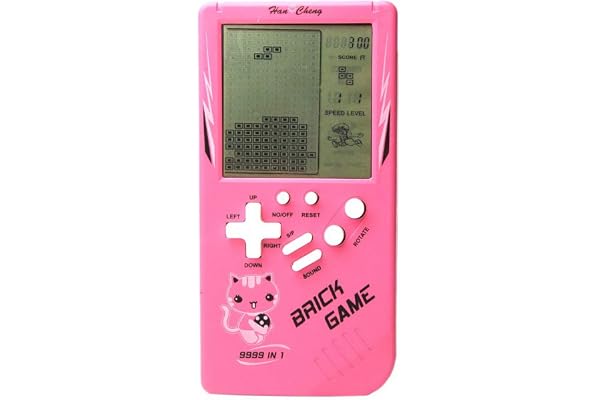 CZT Nouvelle Console de Jeu en Brique Grand écran 9999 en 1 réservoir/Course/tir/Whac-A-Mole/Jeu de Poche Puzzle de Loisirs Difficulté et Vitesse réglables 2*Pile AA (Non Incluse) (Rose)