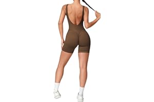 YEOREO Women Sleeveless V Back Jumpsuit Seamless Backless High Neck Bodysuit Workout Tank Tops