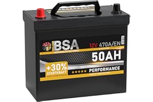 ‎BSA BATTERY HIGH QUALITY BATTERIES BSA ASIA Autobatterie 50Ah 12V 470A/EN ASIA Batterie Plus-Pol Links 30% mehr Startleistung ersetzt 45Ah 47Ah