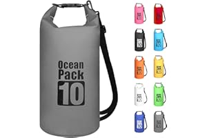 MORAINJAY 10L Bolsa Estanca,Gris Bolsa Impermeable Bolsa Seca Mochila Estanca con Correa de Hombro Ajustable,2L/5L/10L/15L/20L Dry Bag para Camping,Pesca,Rafting,Ciclismo