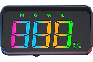 Mulcort Affichage Tête Haute de Voiture, Système de Projecteur de Compteur de Vitesse GPS pour Pare-Brise avec Affichage Haute définition, Boussole, Alerte de survitesse, Affiche la Vitesse KM/H MPH