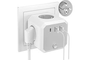 Steckdosenwürfel, Steckdosenwürfel ohne Kabel, 7 in 1 Steckdosenadapter, Steckdosenwürfel mit 2 USB + 1 Type - C + Schalter, 4 Fach Mehrfachsteckdose ohne Kabel - Grau KEAGAR 002-MF-4fach