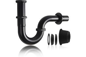 SINAND Siphon Lavabo - Syphon Universel Salle de Bain Lavabo 1 1/4" x 32 mm, Tuyau d'évacuation en Acier Inoxydable pour Salle de Bain et évier de Cuisine - Noir