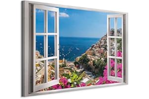 murando - Quadro Finestra Sul Mare 120x80 cm 1 Pezzo - Stampa su Tela in TNT Tessuta XXL - Quadri Moderni Soggiorno Grandi - Stampe da Parete Moderno Pittura - I Paesaggi dell'italia d-C-0227-b-a