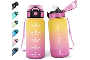 MOTSWEDI Borraccia, 500ML Con Paglia, Borraccia Bambini, Senza BPA, Borracce con Cannuccia, Bottiglia d'acqua Motivazionale con Indicatore del Tempo, Bottiglia Acqua per Scuola, Sport, Yoga - Giallo&rosa