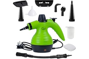 Quest Handheld Steam Cleaner/Powerful Chemical Free Multi Surface Cleaner / 9 Cleaning Attachments and Accessories/Fast Steam Production/Child Lock/Green