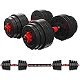 ULTIMAX Dumbbell And Barbell Set Weightlifting Fitness Black Cement Steel Rubber Adjustable Dumbbell With Connecting Rod/Barbell Set 2 In 1
