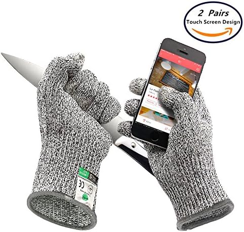 Cut Resistant Gloves - High Performance Level 5 Protection, Food Grade. Touch-Screen Gloves for Cutting, Slicing, machine, Wood Carving and Yard Work (2 Pair) (L)