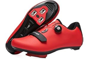 ARTVEP Mujer Zapatillas de Ciclismo para Hombre Zapatillas de Bicicleta de Carretera compatibles con Look SPD SPD-SL Delta Cleats Zapatillas de Bicicleta para Interiores Exteriores Todo Rojo EU 44