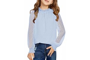 Arshiner Niñas Camiseta de Manga Larga Gasa Niño Puntos Cuello Arrugado Camiseta Elegante Otoño Invierno Camisas de Manga Larga para Niñas 4-13 años