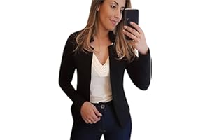 OMZIN Femmes Manches Longues Notched Revers Cropped Blazer Open Front Cardigan Veste De Travail Blazer De Bureau