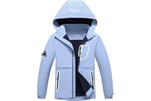BuyiRen Boys Girls Windbreakers Jacket Rain Jackets Hooded Raincoat Fleece Lined Rain Coats for Kids, 5-16 Years