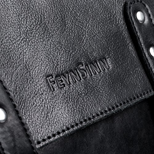 FEYNSINN Rucksack dünn PHOENIX – Lederrucksack fit für 14″, iPad – Backpack im Vintage-Look – echt Leder schwarz - 6