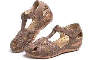 Hitmars Sandalias Mujer Verano Cuña Cómodos Casual Retro Wedge Zapatos de Playa Zapatillas de Vestir Talón 5cm Negro Marrón Beige 35-43 EU