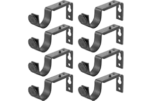 ZOFUN Pack of 8 Curtain Pole Brackets, Adjustable Wall Mount Curtain Rod, Metal Curtain Rod Brackets, Curtain Rod Holder, Black Wall Mount with Screws for Curtain Rods