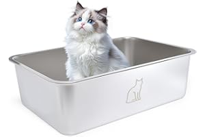 HOUSLUX Lettiera XXL per Gatti in Acciaio Inox, Grande, Anti-Fuga e Facile da Pulire, Mai Odori, Antiruggine (50 * 35 * 15 cm)