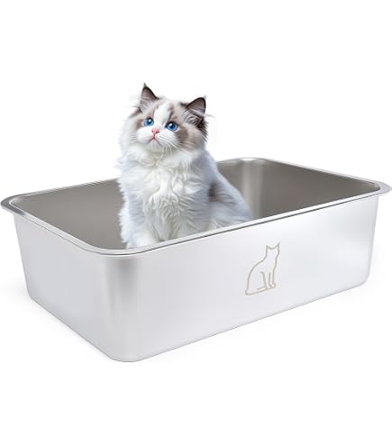 HEROYAL Edelstahl Katzenklo XXL mit Bambusschale, 59 x 39 x 16 cm  Katzentoilette Edelstahl, Rostfrei Katzenklo Offen Fr Groe und Kleine  Katzen, Kaninchen, Auslaufsicherer, Leicht zu Reinigen : Amazon.de: Haustier