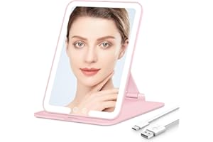 ‎AUXMIR Auxmir Podróżne lusterko do makijażu z 58 diodami LED, 3-kolorowe lusterko kosmetyczne z regulowanym czujnikiem dotykowym przyciemniania, przenośne składane obrotowe lusterko kosmetyczne ze stojakiem