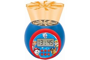 Lexibook- projecteur Pat' Patrouille Marshall,Rubble,Chase,Stella et Everest avec Fonction Alarme et répétition Snooze, veilleuse avec minuterie, écran LCD, à Piles, Bleu/Rouge, RL977PA, Multicolore