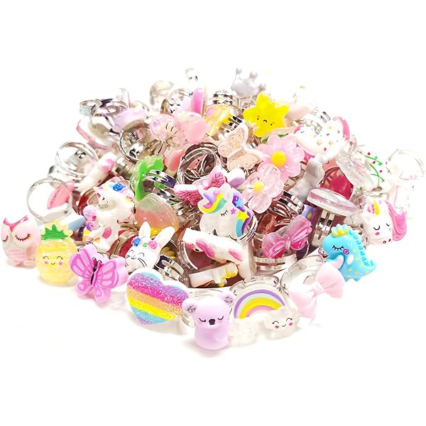 9 Bagues Réglables Fille - Princesse, Licorne, Sirène - Résine Enfant 1.5-2cm - Cadeau Anniversaire
