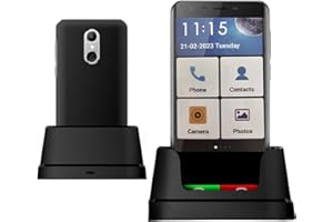 DUCKDIK Smartphone Téléphone pour Personnes Âgées - Débloqué - Mode Simplifié, Bouton SOS, Écran 5 Pouces, Deux Caméras 5 et 13 MP, Base de Chargement, Batterie de 2550mAh, Android 12, 3GB RAM 32GB ROM