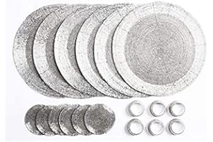 Penguin Home® Sottobicchieri di Vetro con Perline, Anelli Portatovaglioli e Tovagliette Rotonde, 18 Pezzi, Argento