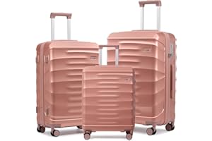 Sea choice Luggage Sets 3 Piece ABS Hard Shell Suitcases Sets of 3 Piece with Brake Caster 8 Spinner Wheels Cabin Luggage 55x40x21 with YKK Zipper TSA Lock