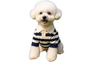 Ling & Bai Dog Cute Polo Shirts Striped Collar T-Shirt Summer Cats Outfits Breathable Thin Dogs Dress for Yorkie Puppy Kitten (M)